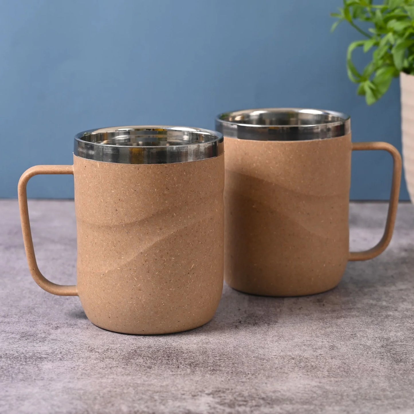 Wave Mug – Eco Insulated Coffee Mugs (250ml/400ml) | Set of 2 | Stainless Steel Core | Rice Husk Exterior