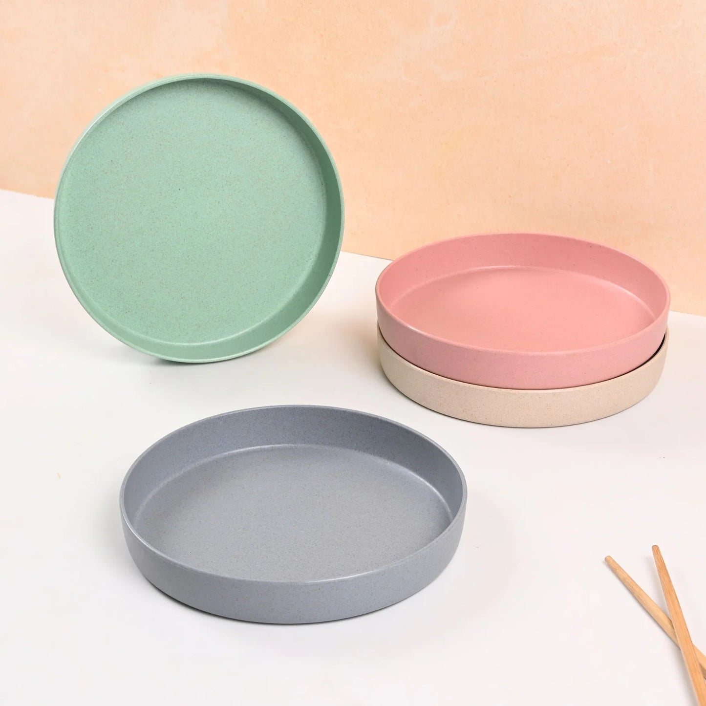 Deli Plate – Verde 8 Inch Round Plates (Set of 4) | Rice Husk Biocomposite | Unbreakable & Microwave Safe