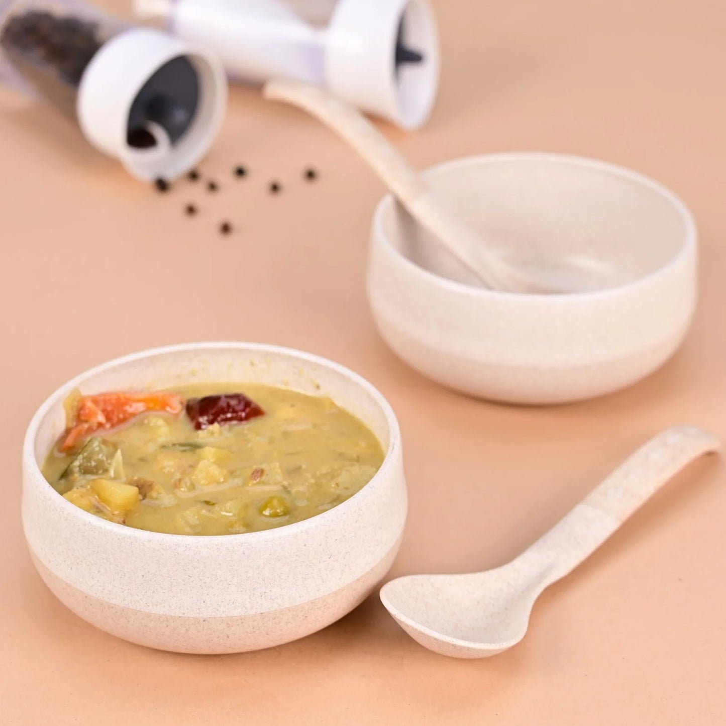 Slurp Set – Eco Soup Bowls with Spoons (250ml) | Set of 2 | Microwave Safe | Made with Rice Husk & Bamboo Fiber