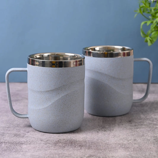 Wave Mug – Eco Insulated Coffee Mugs (250ml/400ml) | Set of 2 | Stainless Steel Core | Rice Husk Exterior