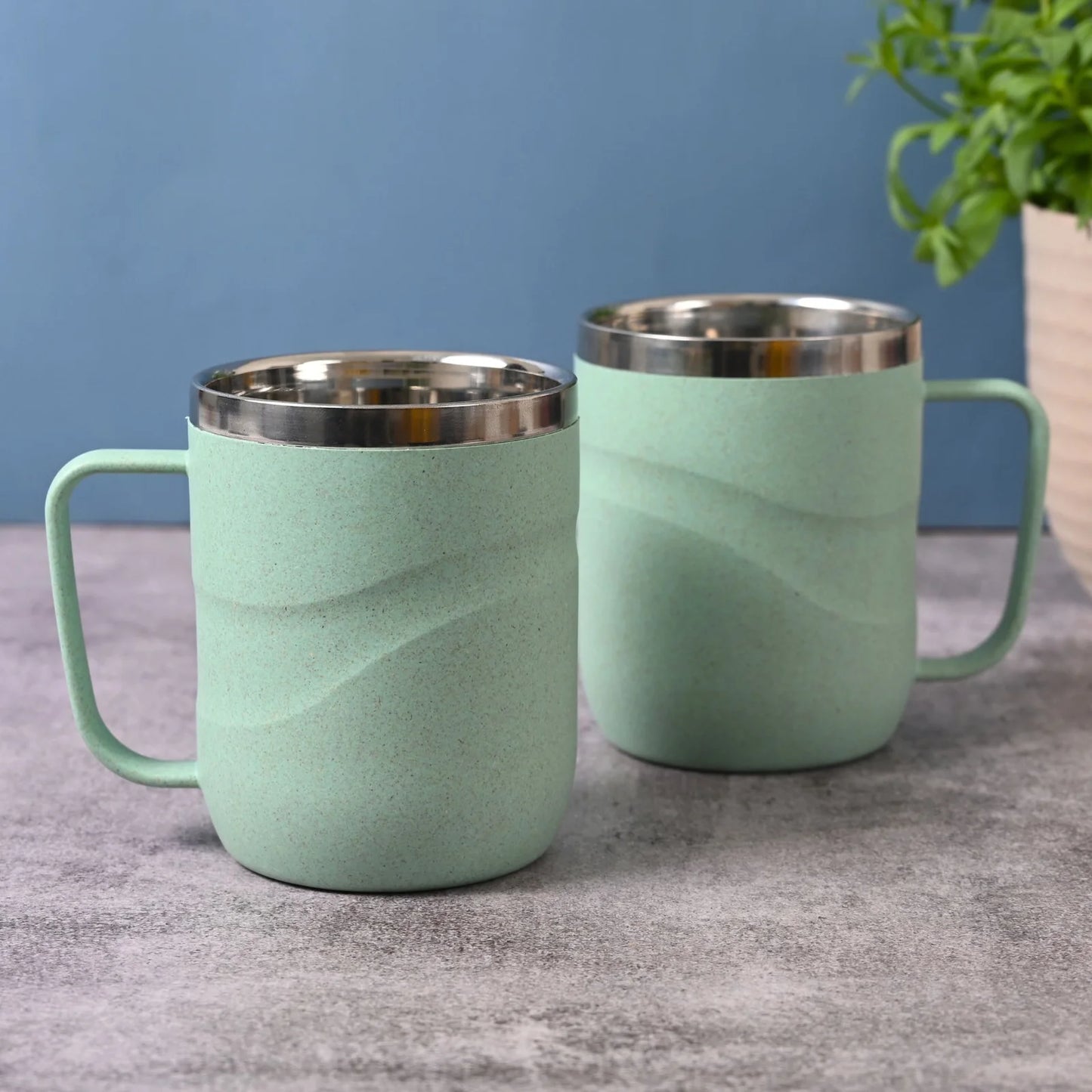 Wave Mug – Eco Insulated Coffee Mugs (250ml/400ml) | Set of 2 | Stainless Steel Core | Rice Husk Exterior