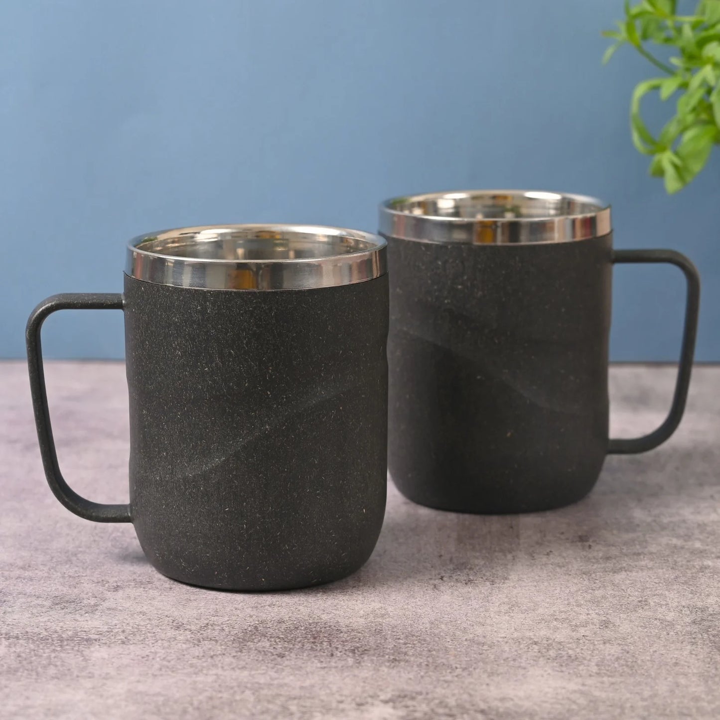 Wave Mug – Eco Insulated Coffee Mugs (250ml/400ml) | Set of 2 | Stainless Steel Core | Rice Husk Exterior