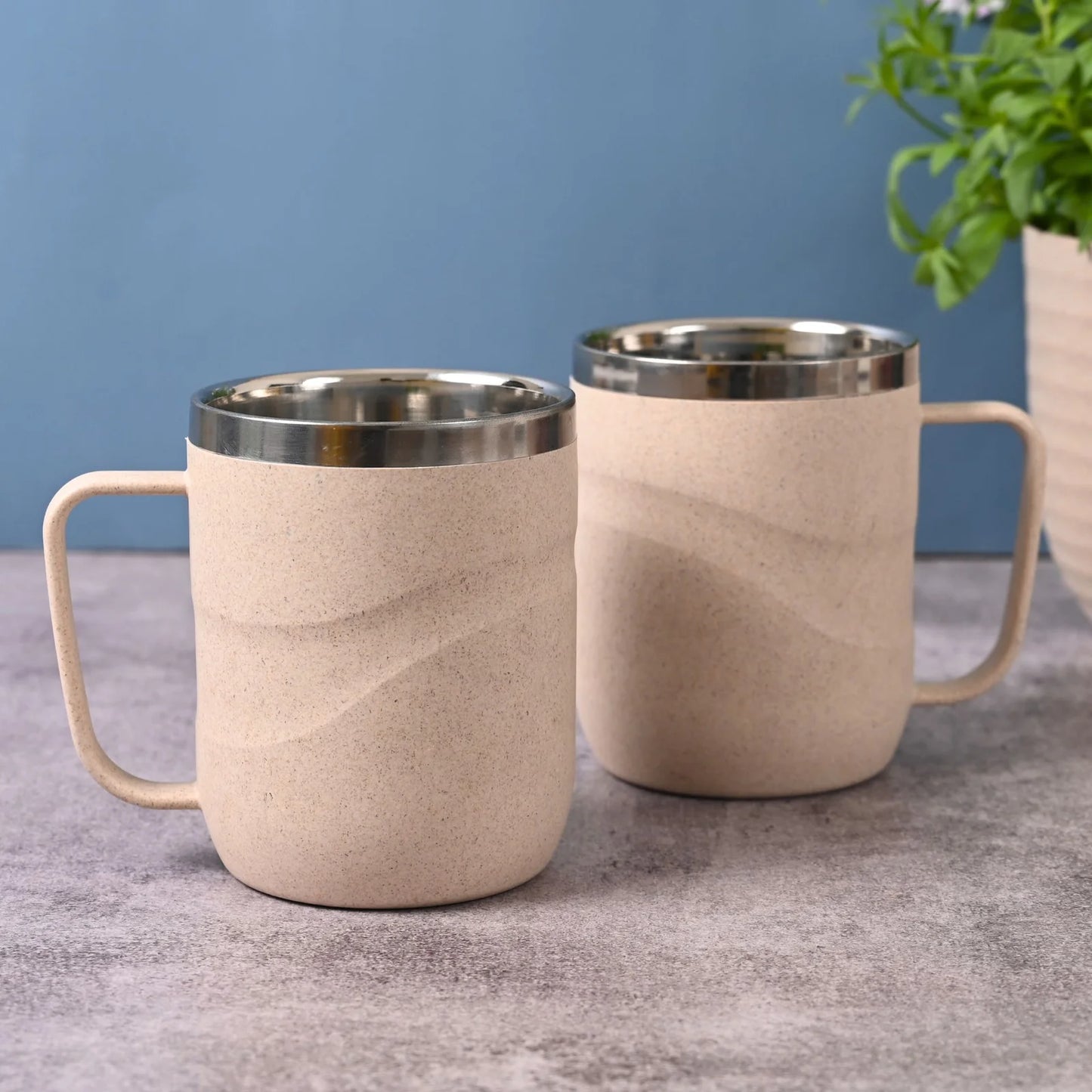Wave Mug – Eco Insulated Coffee Mugs (250ml/400ml) | Set of 2 | Stainless Steel Core | Rice Husk Exterior