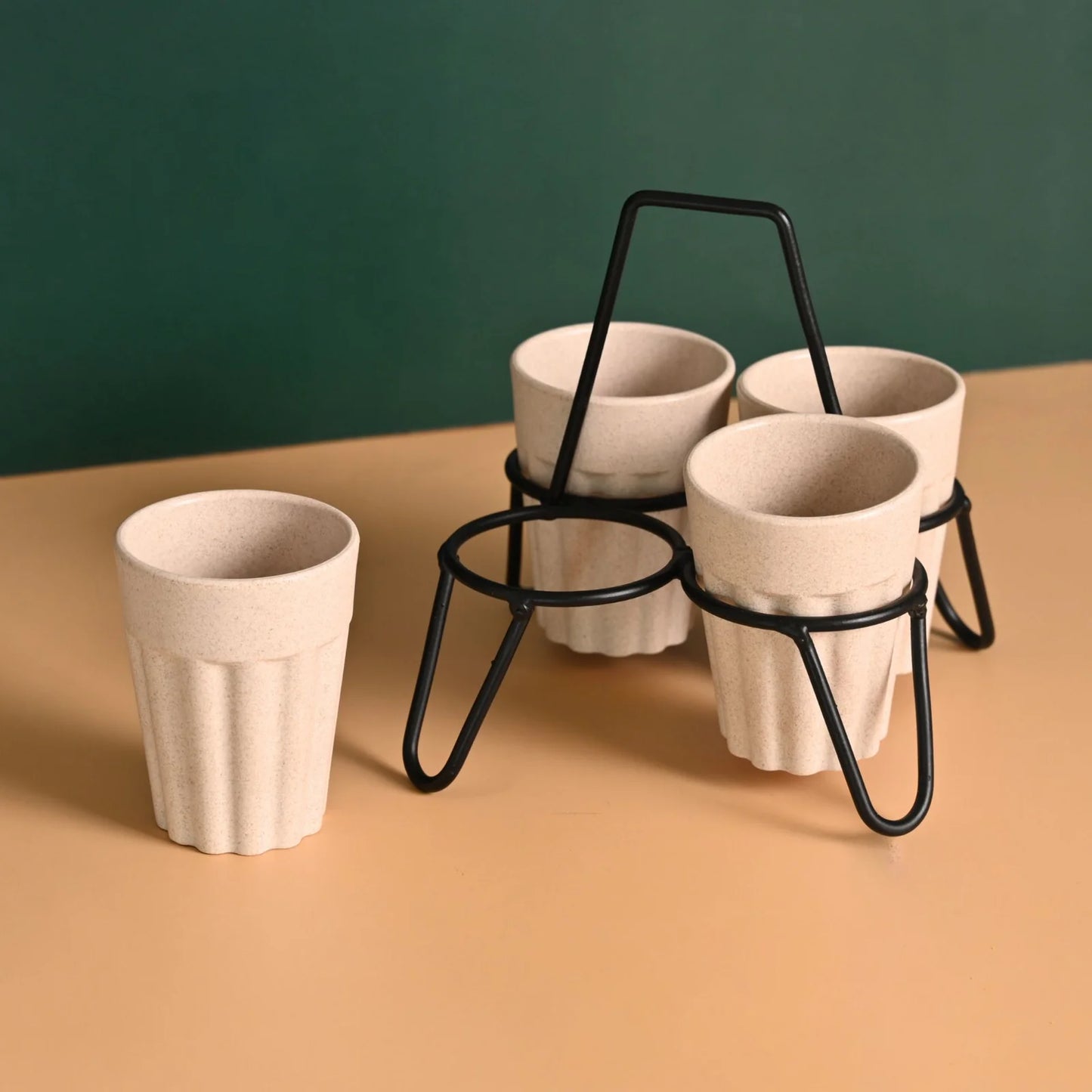 Tapri Set – Cutting Chai Cups (100ml) | Set of 4 | Made from Rice Husk & Bamboo | Unbreakable & Reusable