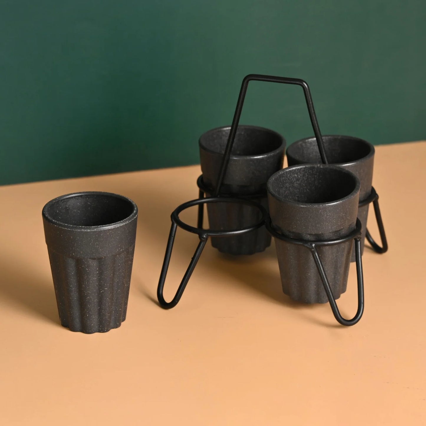 Tapri Set – Cutting Chai Cups (100ml) | Set of 4 | Made from Rice Husk & Bamboo | Unbreakable & Reusable