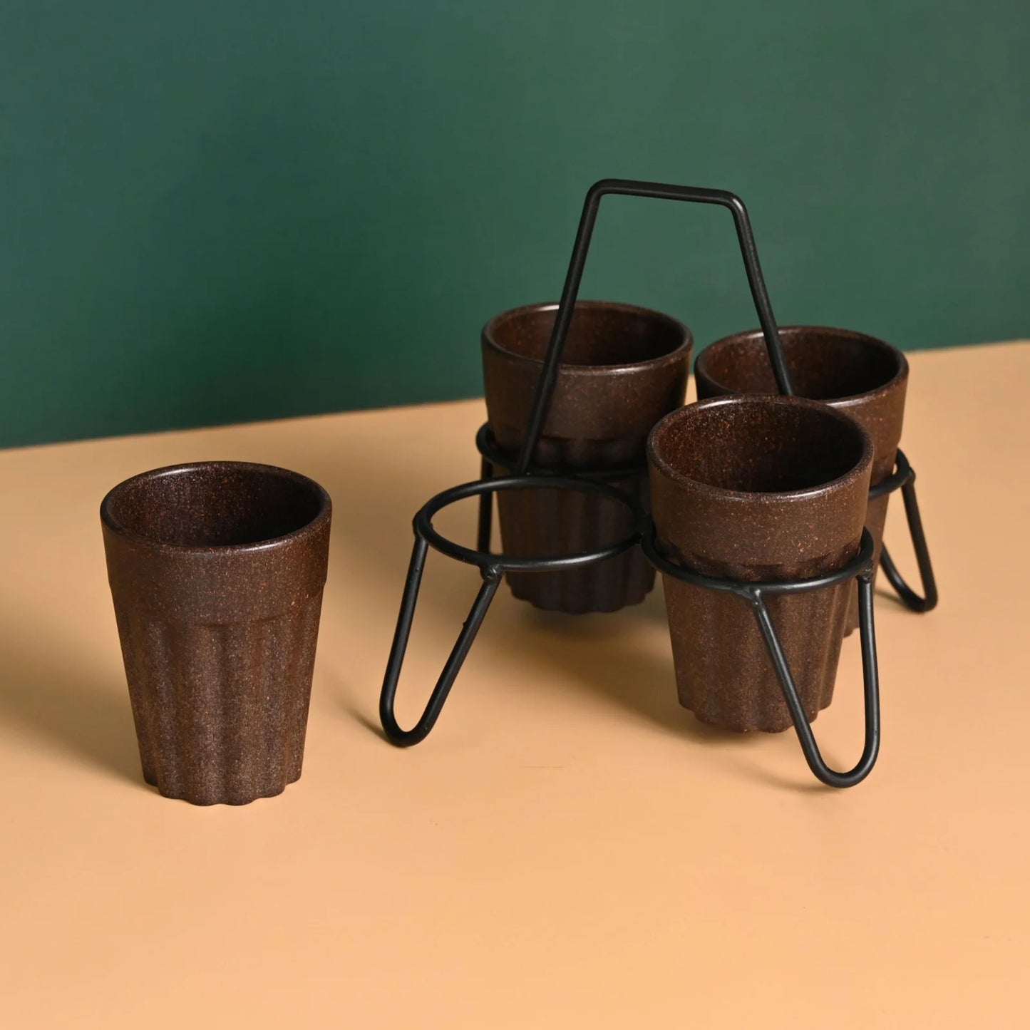 Tapri Set – Cutting Chai Cups (100ml) | Set of 4 | Made from Rice Husk & Bamboo | Unbreakable & Reusable