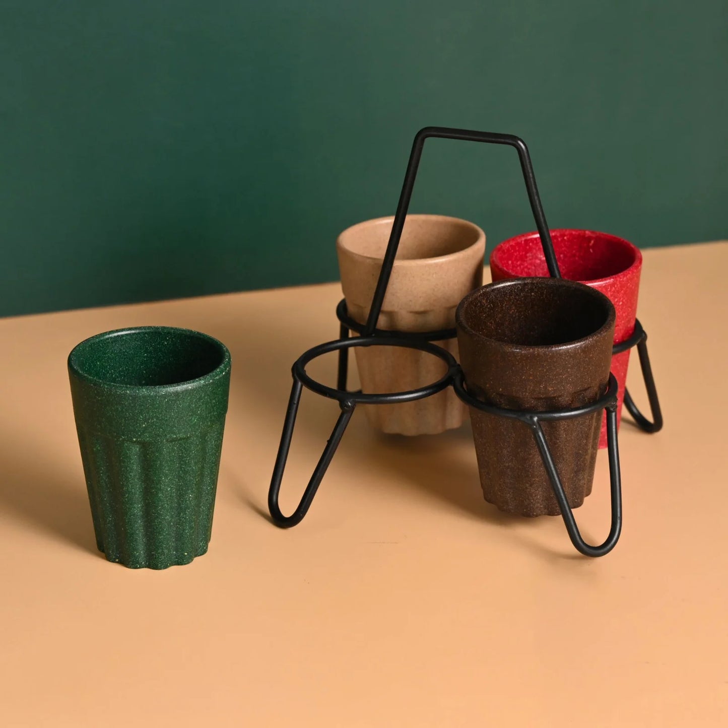 Tapri Set – Cutting Chai Cups (100ml) | Set of 4 | Made from Rice Husk & Bamboo | Unbreakable & Reusable