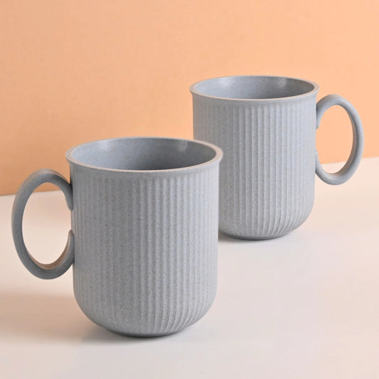 AM PM – Statement Coffee Mugs (350ml) | Set of 2 | Rice Husk & Bamboo | Microwave & Dishwasher Safe