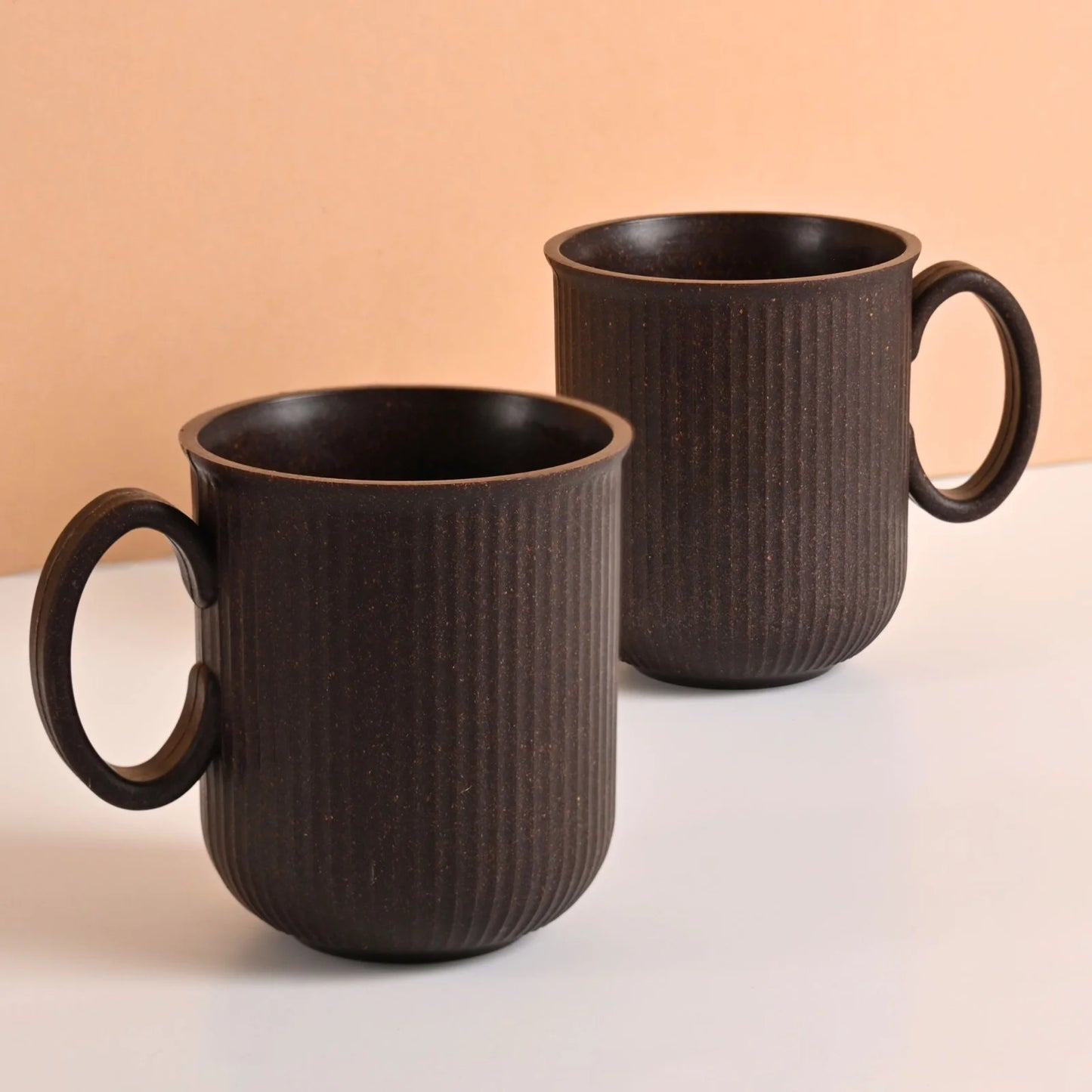 AM PM – Statement Coffee Mugs (350ml) | Set of 2 | Rice Husk & Bamboo | Microwave & Dishwasher Safe