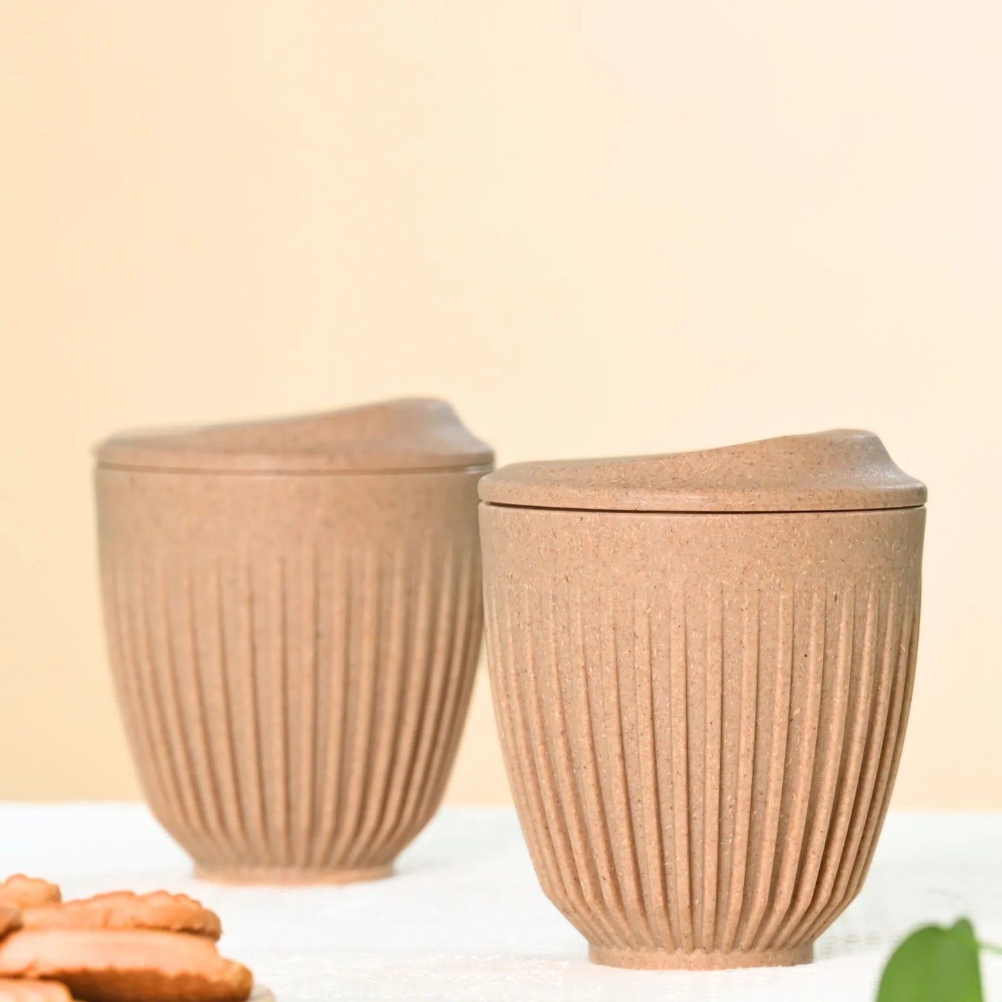 Brew Bro – Coffee Mugs with Lid (250ml/350ml) | Set of 2 | Microwave Safe | Made with Rice Husk & Bamboo