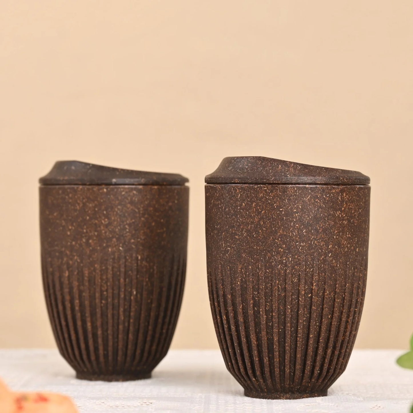Brew Bro – Coffee Mugs with Lid (250ml/350ml) | Set of 2 | Microwave Safe | Made with Rice Husk & Bamboo