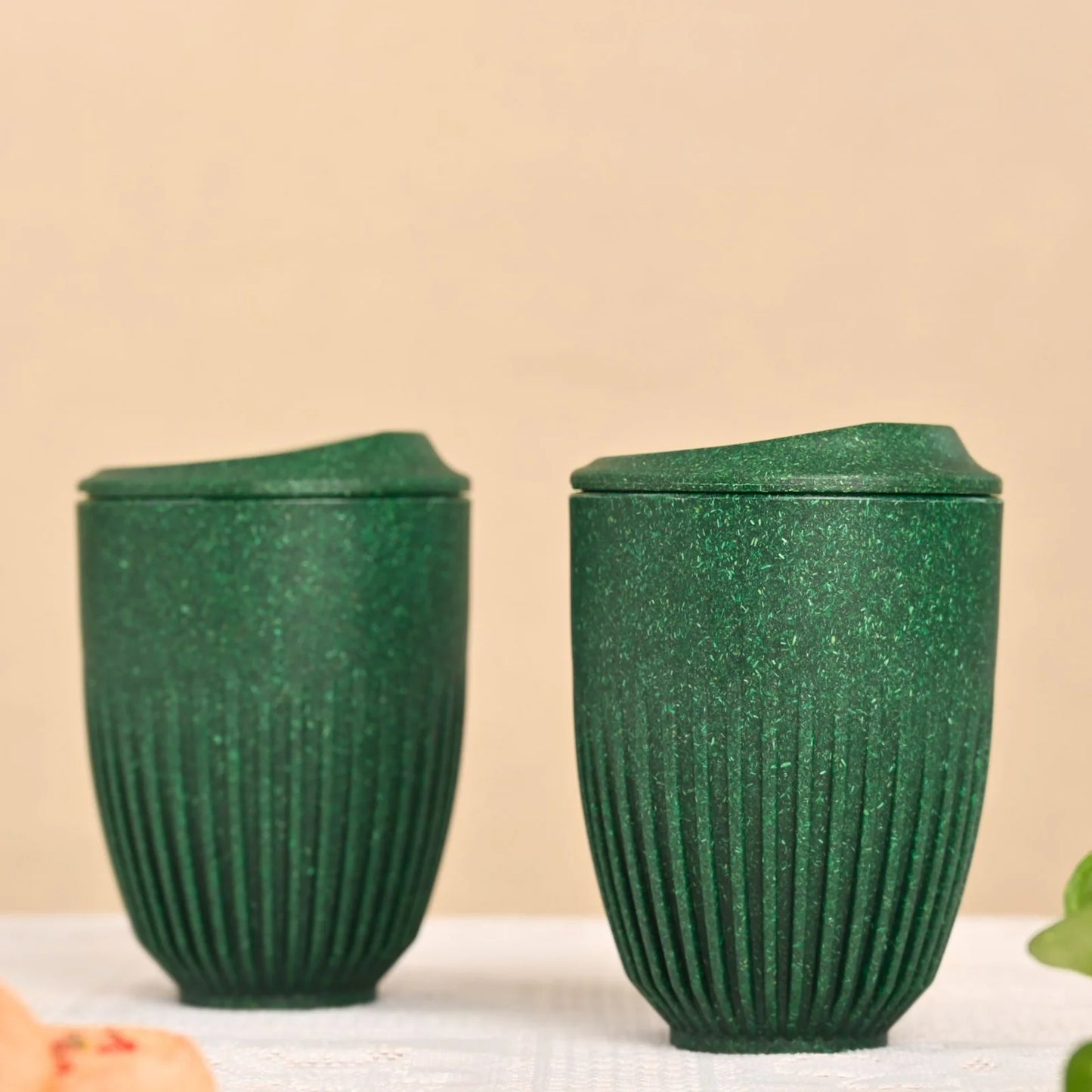 Brew Bro – Coffee Mugs with Lid (250ml/350ml) | Set of 2 | Microwave Safe | Made with Rice Husk & Bamboo