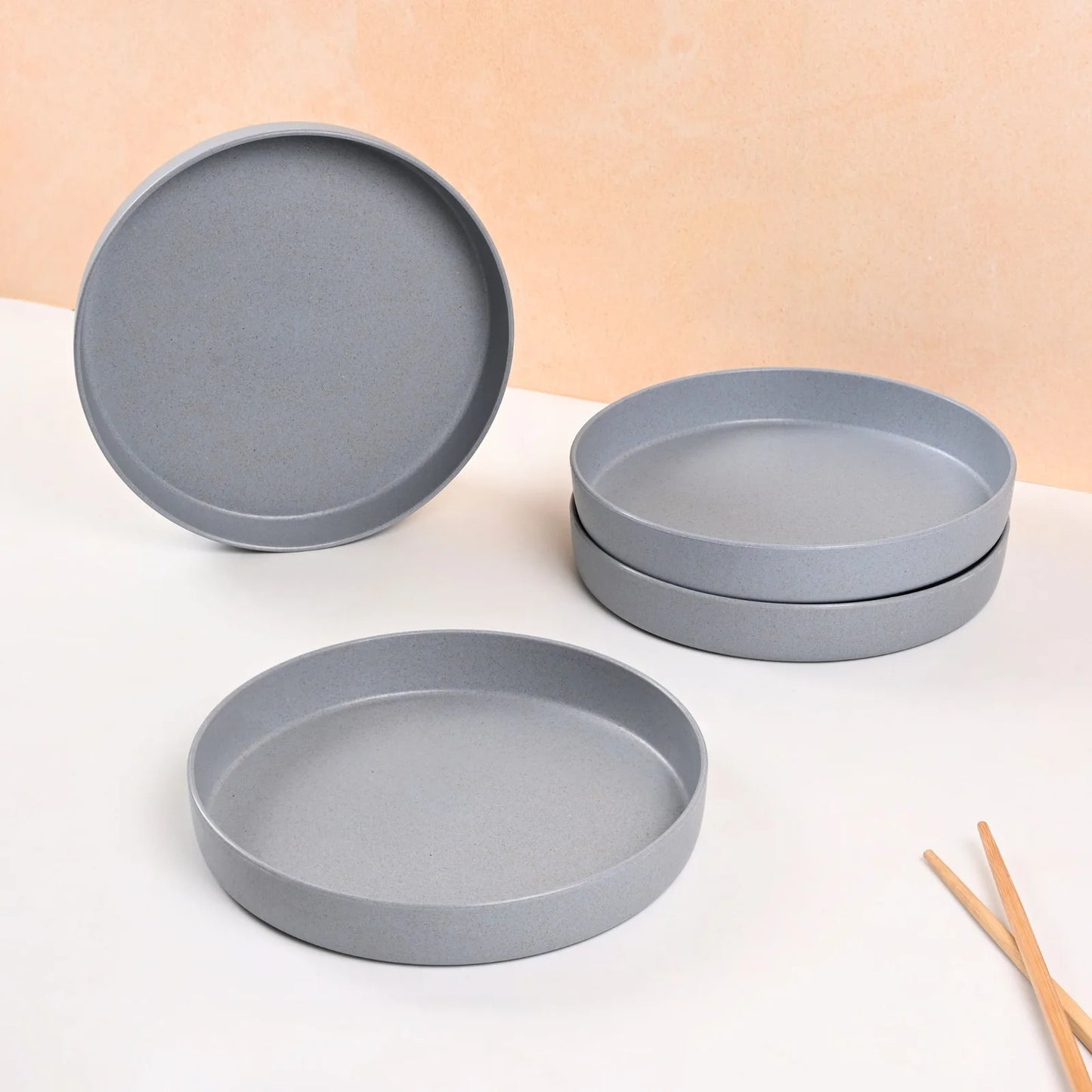 Deli Plate – Verde 8 Inch Round Plates (Set of 4) | Rice Husk Biocomposite | Unbreakable & Microwave Safe